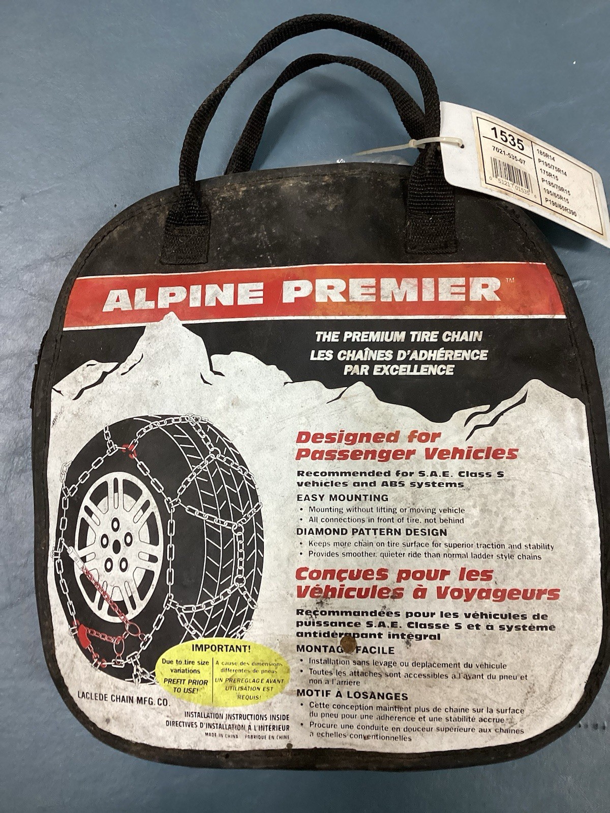 Alpine Premier Diamond Pattern Tire Snow Chains Class S Stock #1535 ( New)