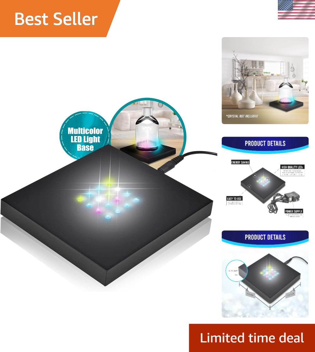 16 LED Multi-Color Light Stand Base in Matte Black for Stunning Displays