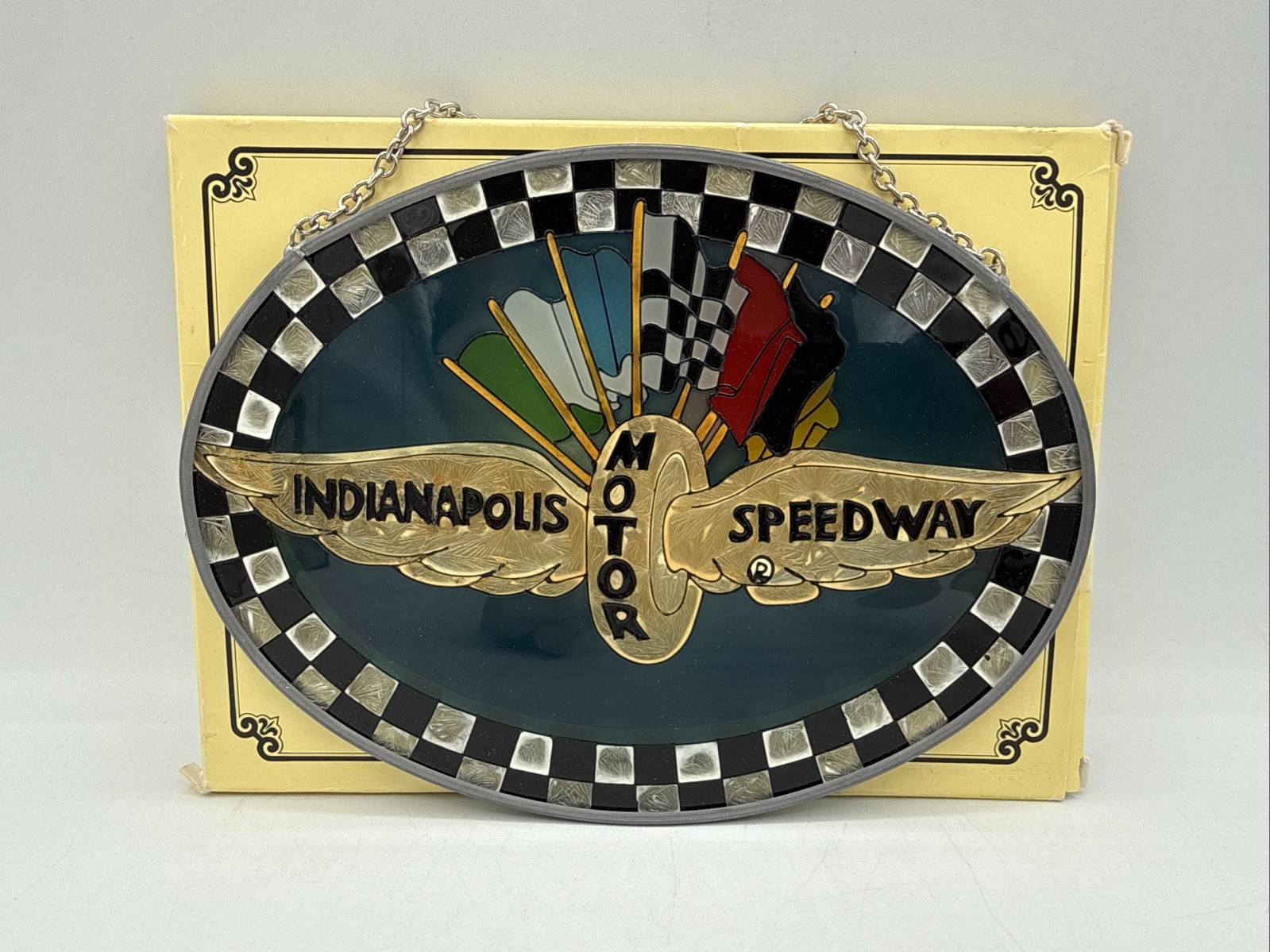 Vintage Stained Glass INDIANAPOLIS MOTOR SPEEDWAY Sun Catcher Racing