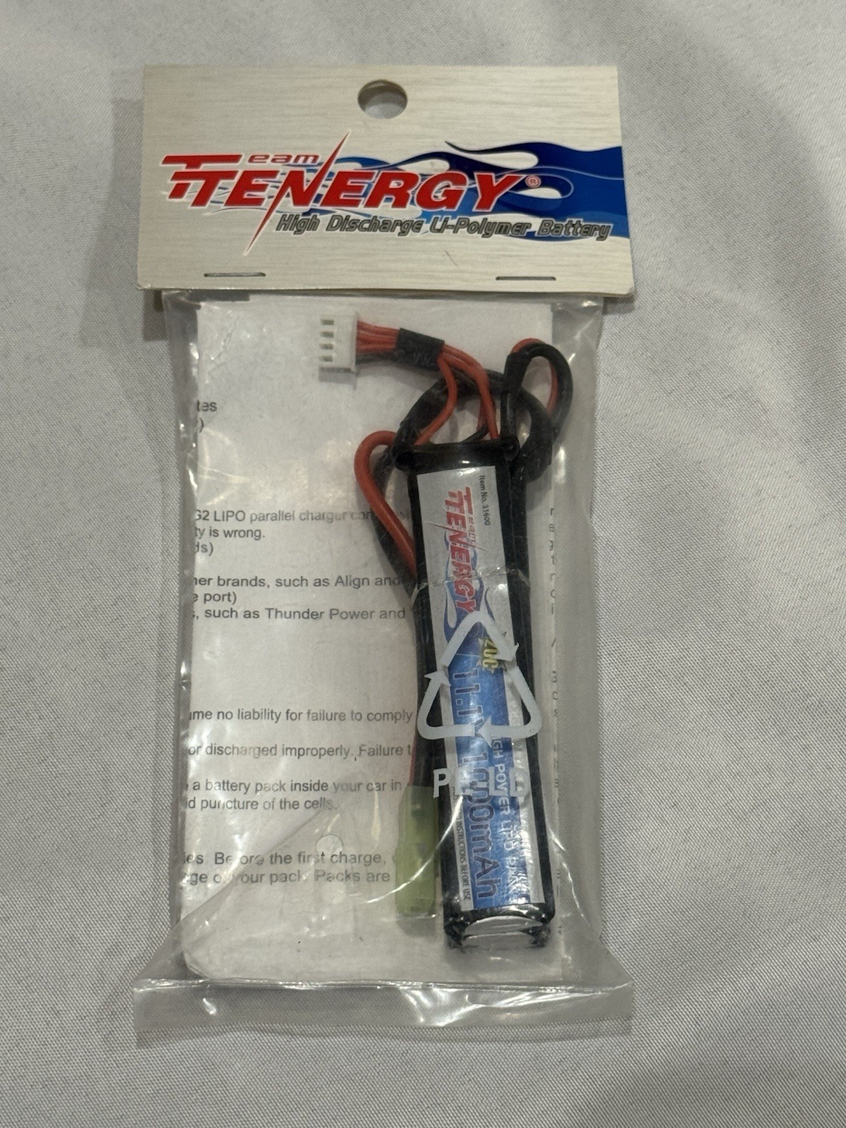 NEW Tenergy 11.1V 1000mAh Li-Po Airsoft Crane Stock Battery Pack