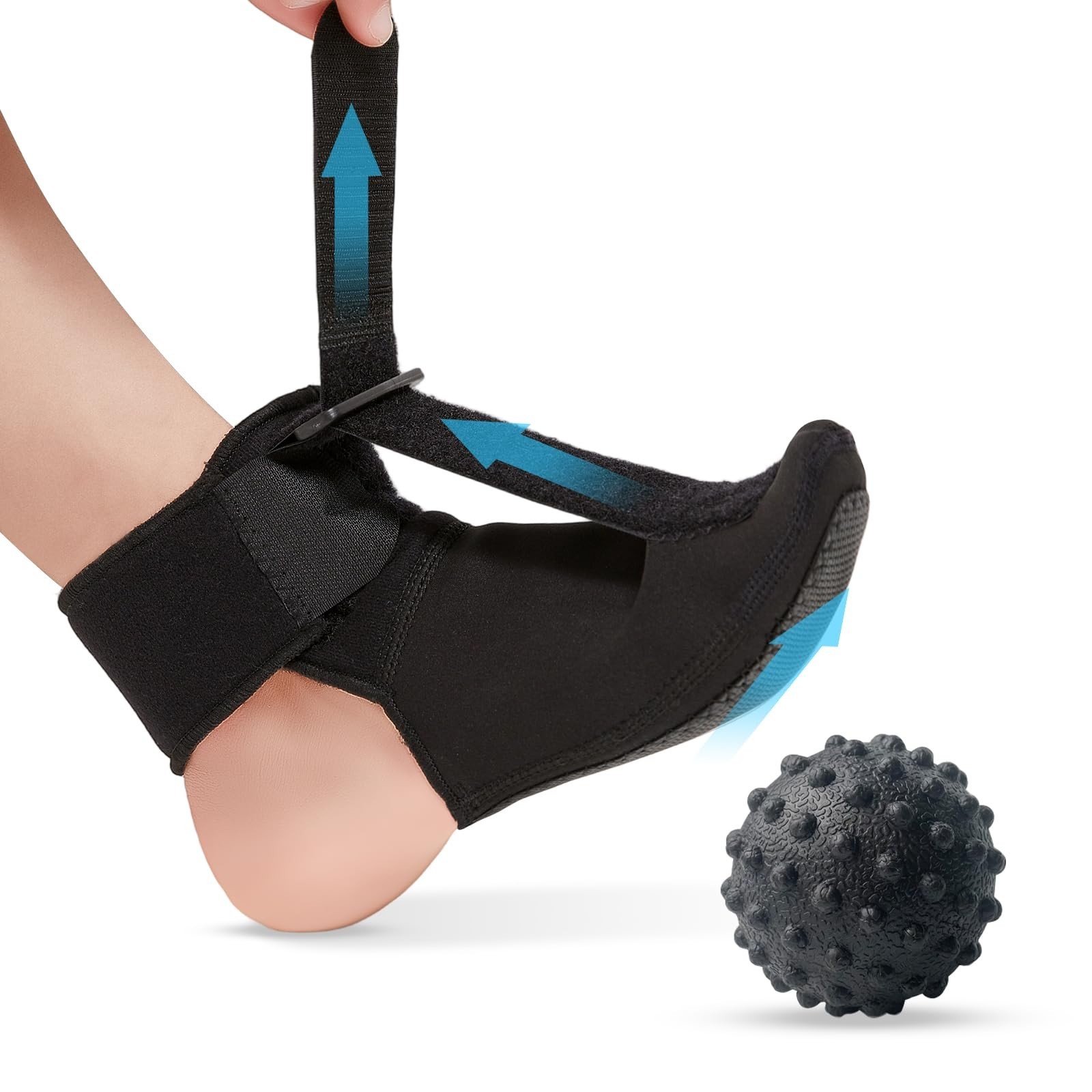 Plantar Fasciitis Night Splint Brace with Massage Ball, Relieves Foot Drop an...