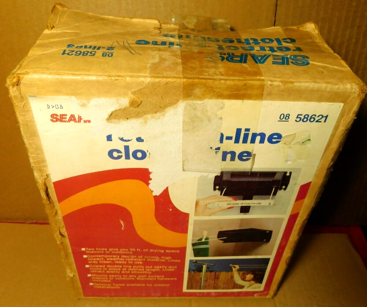 Sears~Vintage Retract-A-Line 2-Lines Clothesline 08 58621 In Original Box