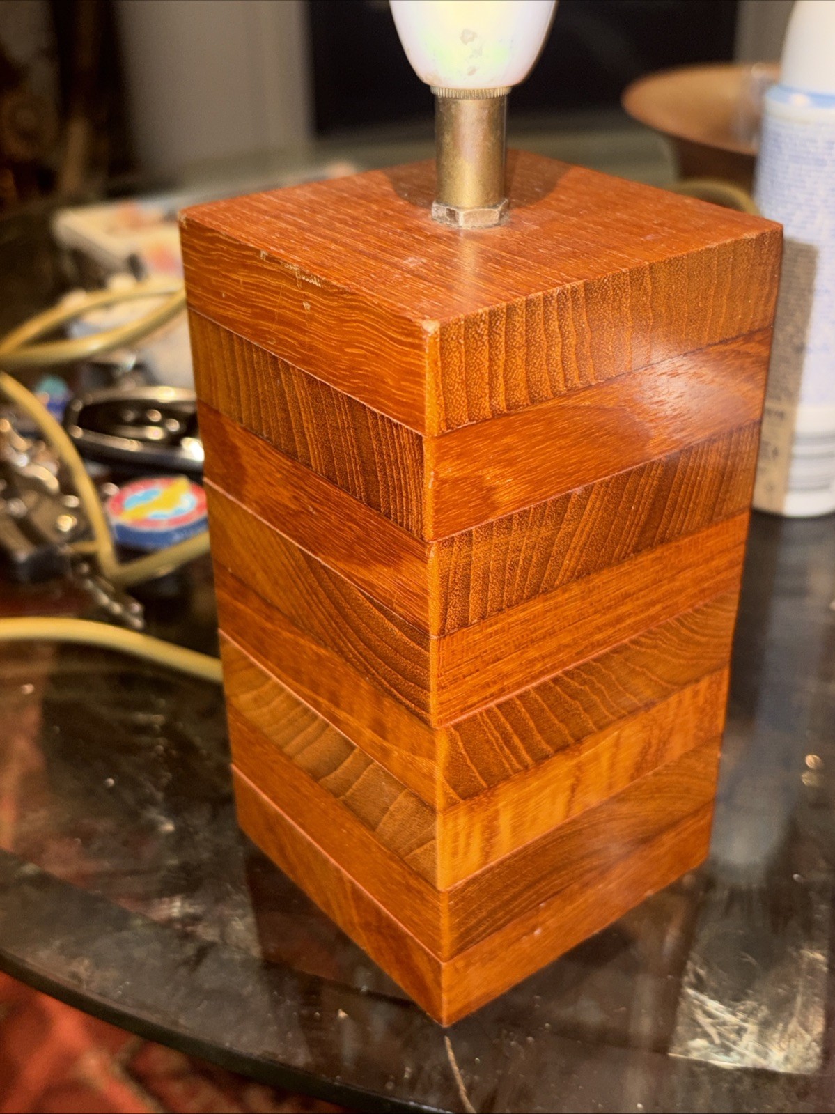 Mid Century Wooden Block Lamp Working