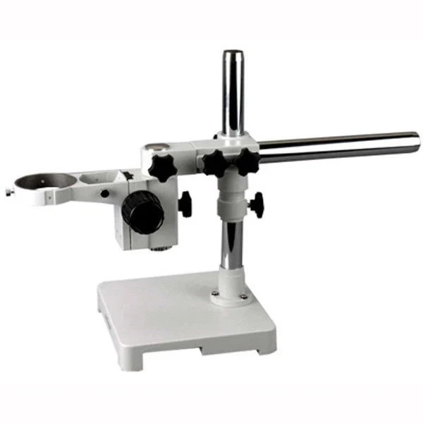White Single Arm Boom Stand for Stereo Microscope Tube Mount 76mm Focus Block