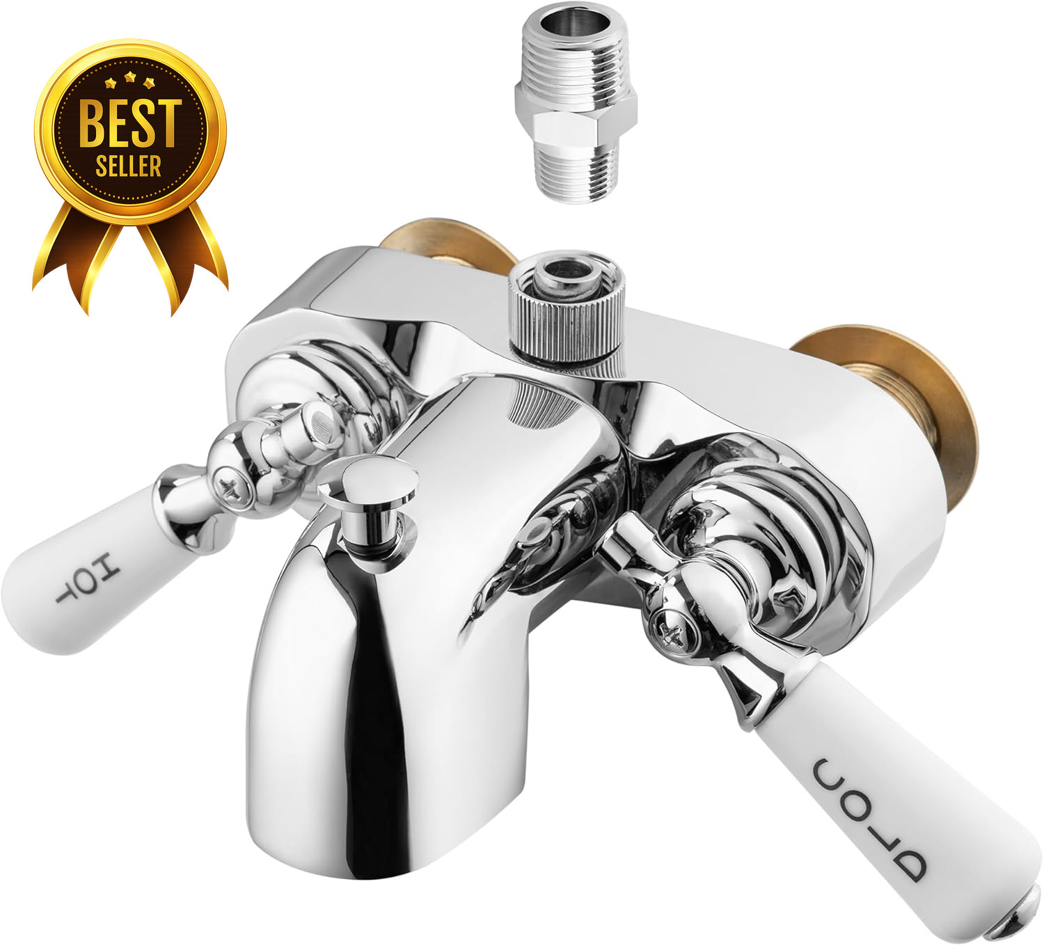 Clawfoot Tub Add On Shower Diverter Faucet Porcelain Handles Chrome