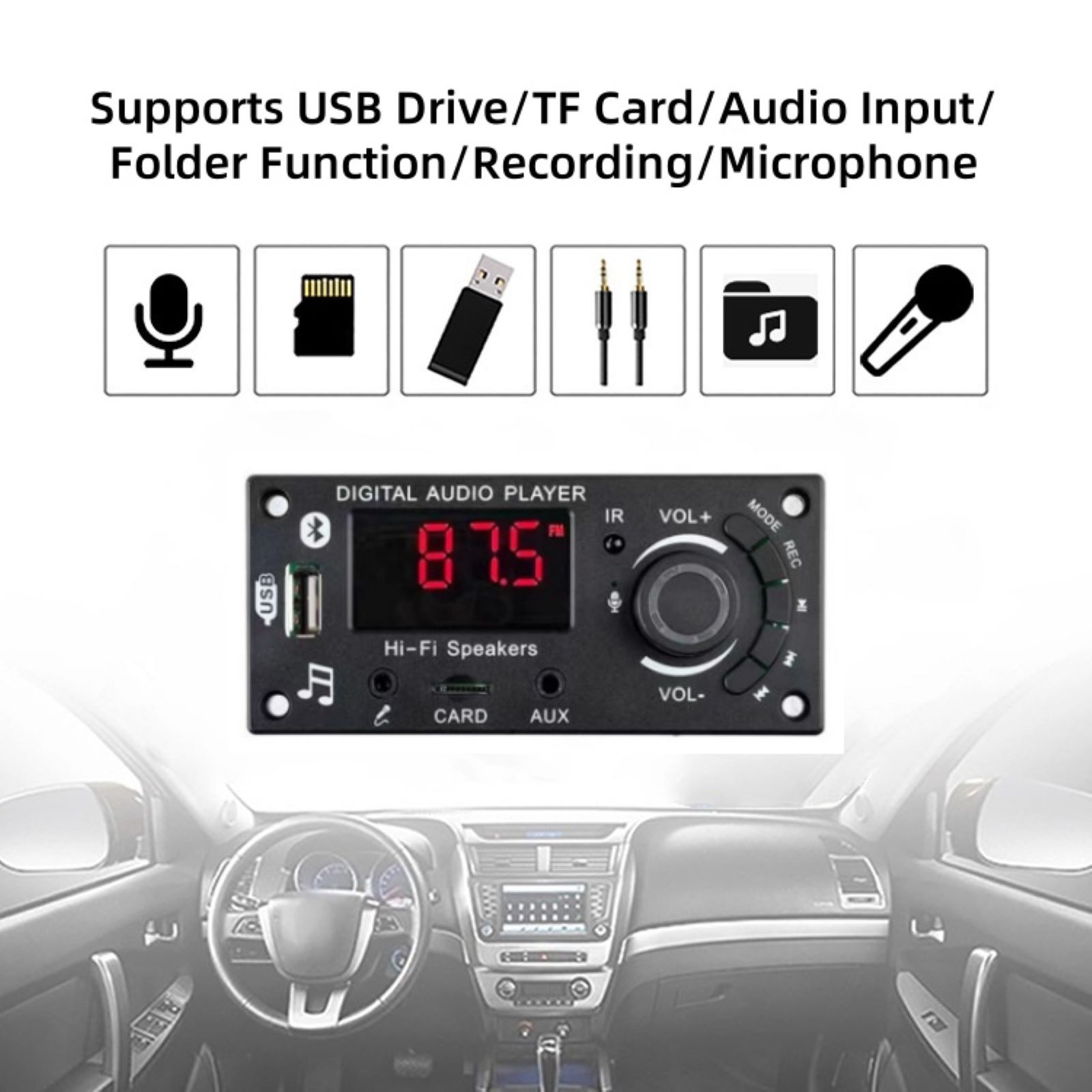 DC7-25V Car Bluetooth MP3 Amplifier Decoding Board 2*50W FM Audio Decoder+Remote