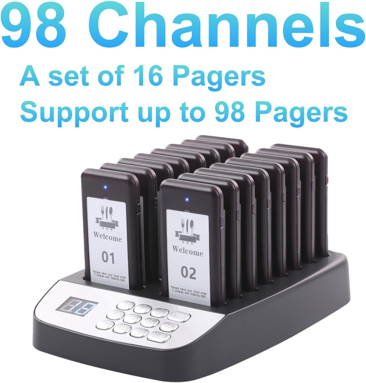 16-Pager Wireless Restaurant Paging System - 500ft Range for Quick Notifications