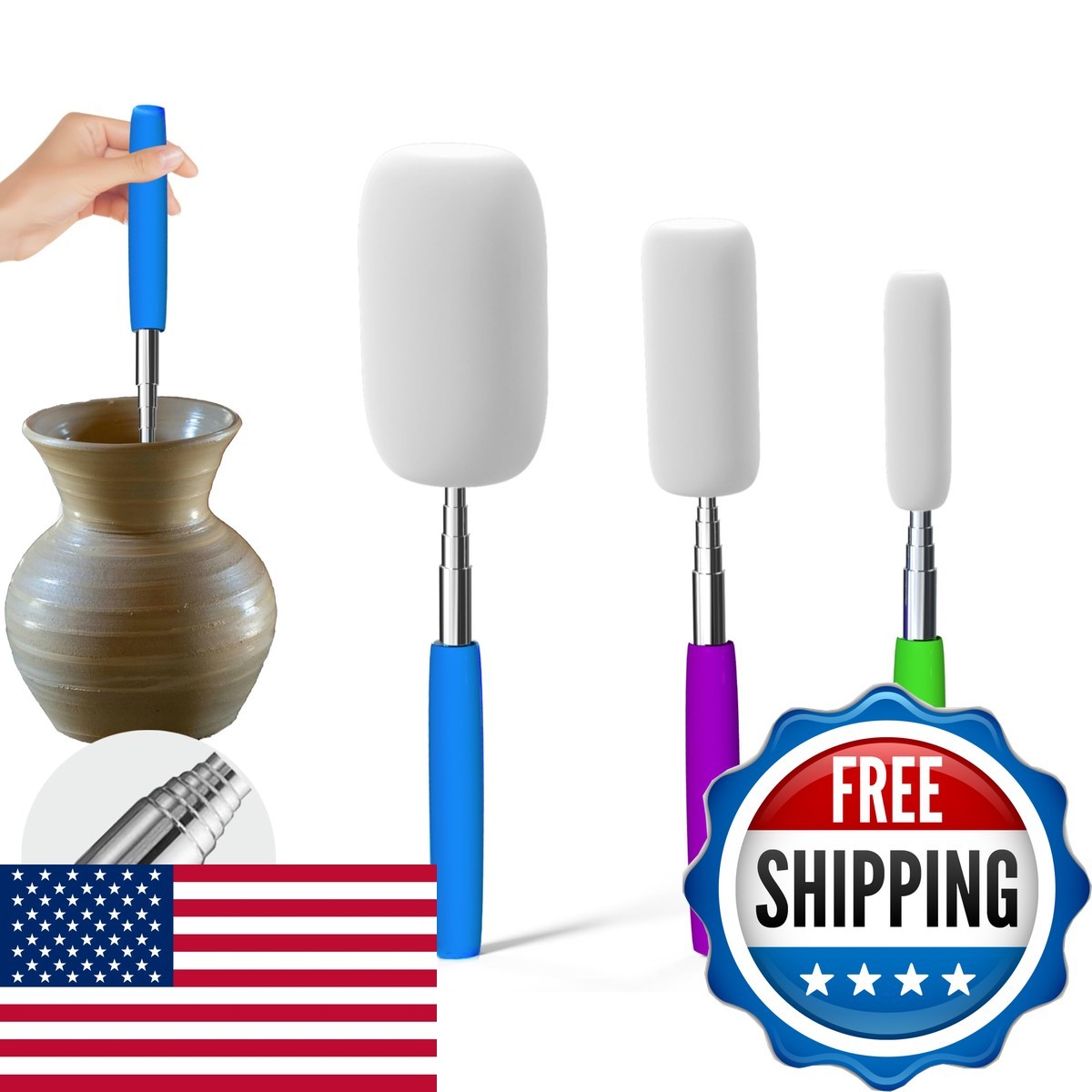 DAFENCHI SSK1 Telescoping Sponge Stick Pottery Tool 27 Inches Long 3 Pack