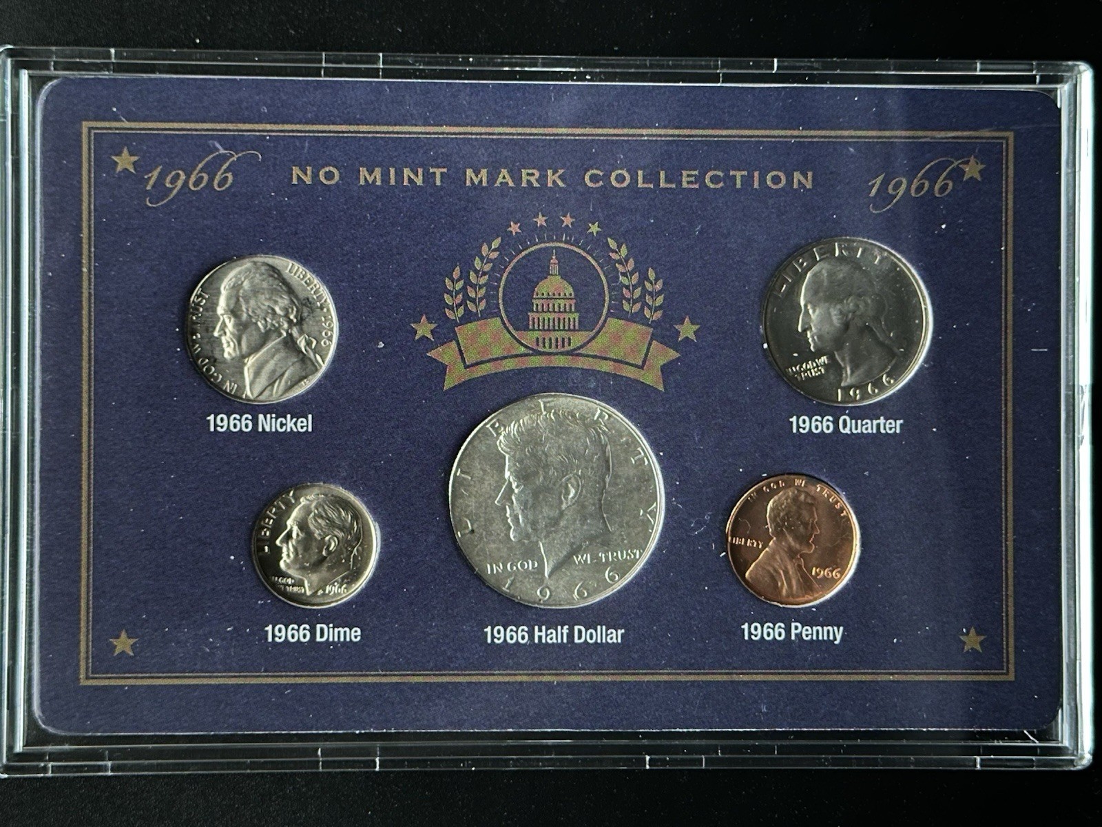 1965, 1966, 1967 No Mint Mark Collections in Protective Display Cases