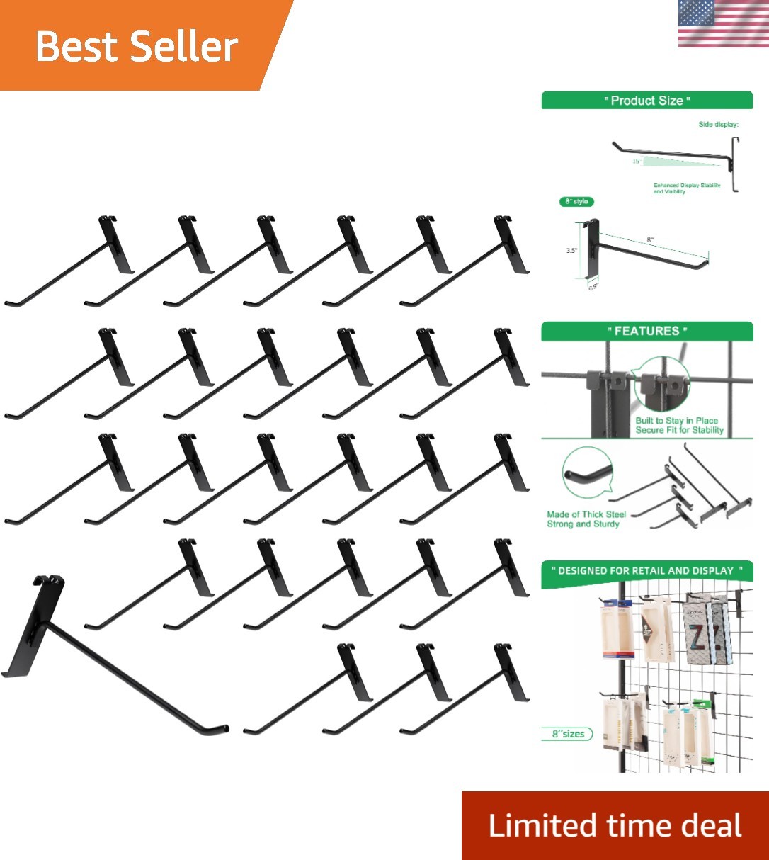 40-Pack 8-Inch Rust-Resistant Gridwall Hooks for Stylish Display Solutions