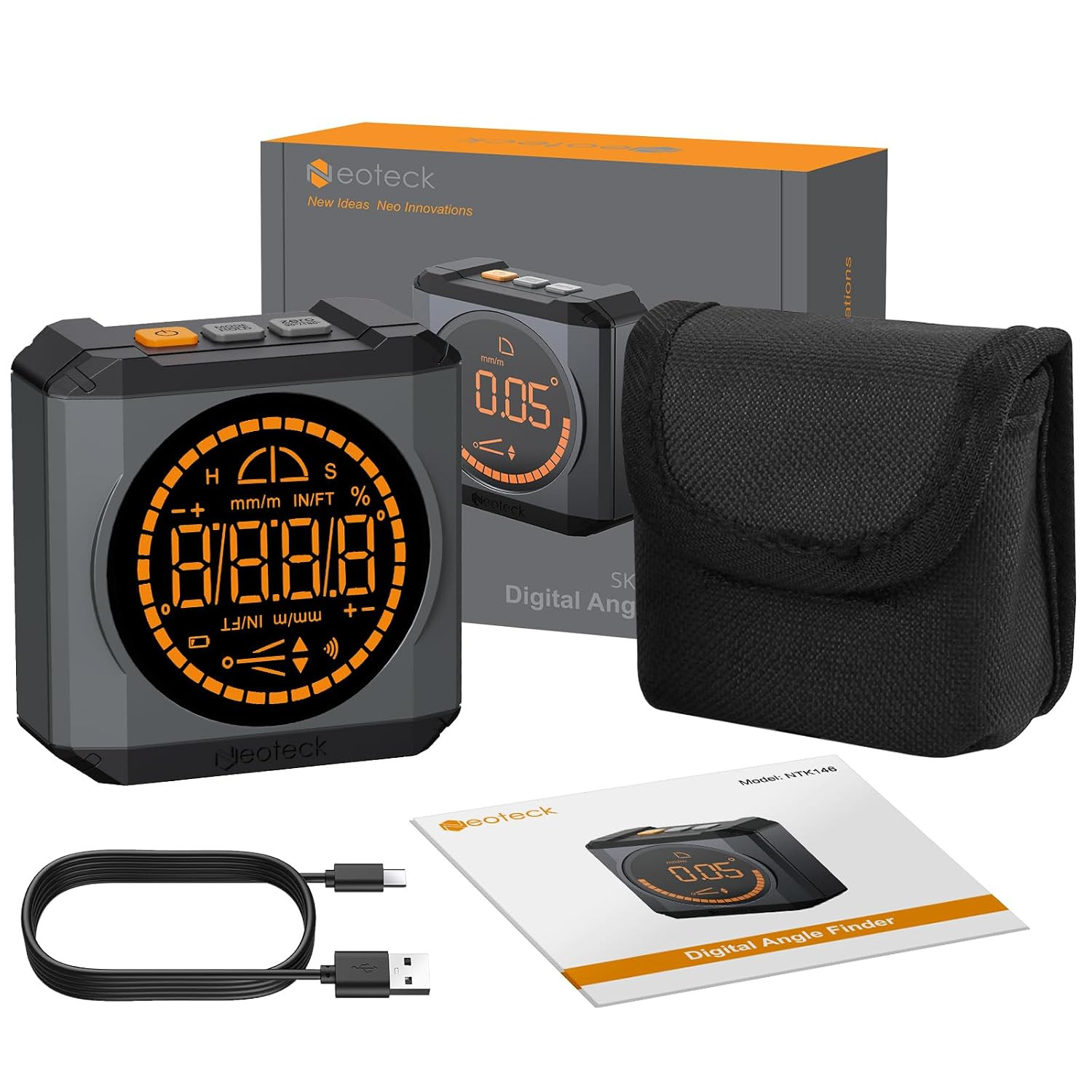 Digital Angle Finder LED Rechargeable Level Box Protractor Bevel Gauge