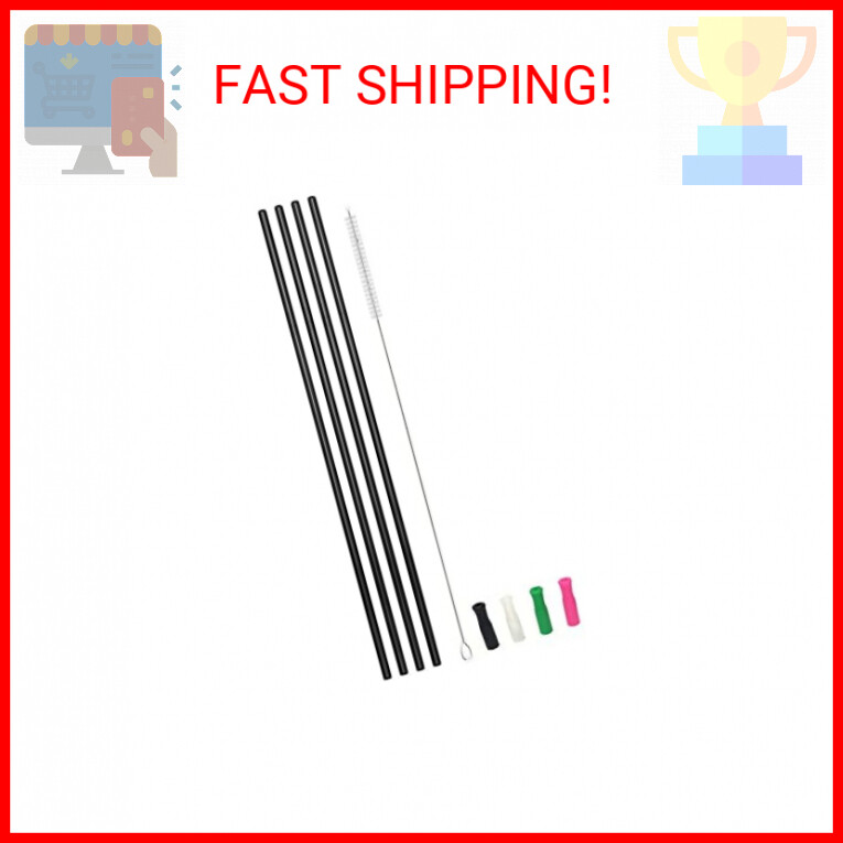 12" Black Color Metal Straws, 4pcs Ultra Long Reusable Straight Stainless Steel