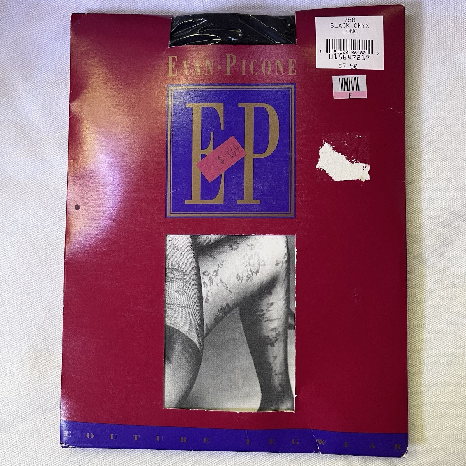 Vintage Evan-Picone Floral Sheer Nylon Pantyhose Light Control Black Onyx Long