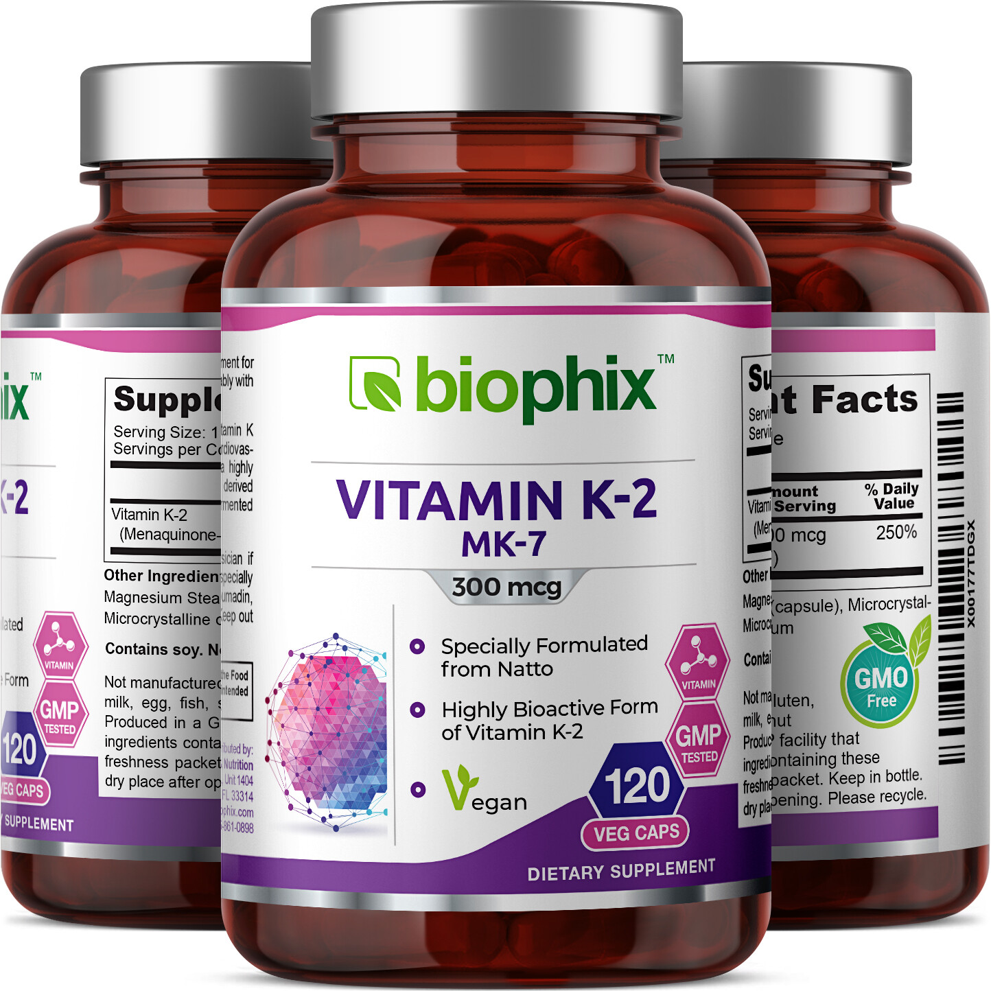 Biophix Vitamin K-2 MK-7 300 mcg 120 Vegetarian Capsules