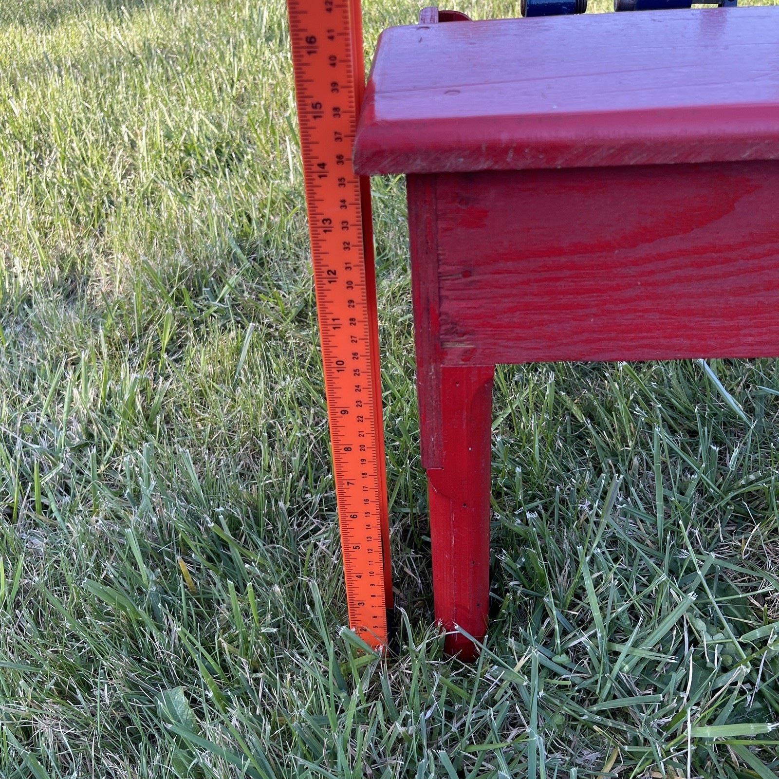 Vintage Red Wood Bench w/ Walnut Nut Cracker Attachment