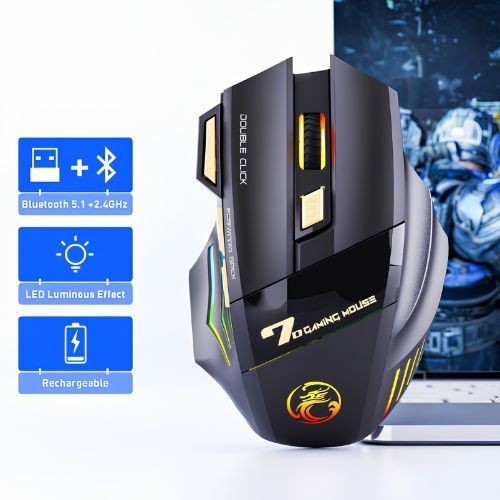 Wireless Gaming Mouse 3200 DPI RGB LED Rechargeable 7 Button Silent