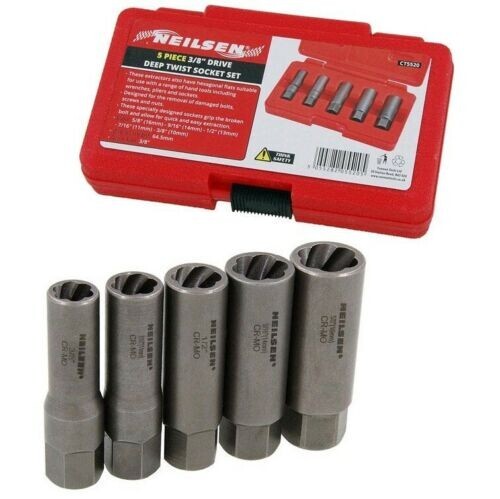 5pc Deep Twist Socket Set 10/16mm Damaged Nut & Bolt Extractor 3/8"Dr Easy Outs
