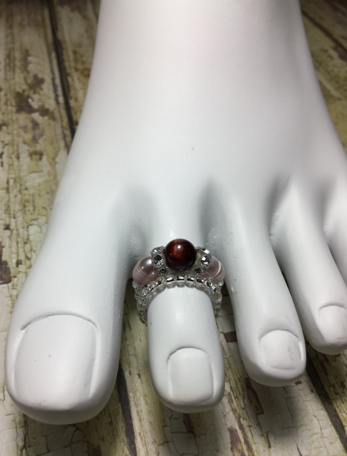 Comfortable Handmade Freshwater Pearl Stretch Toe Rings Swarovski Elements USA