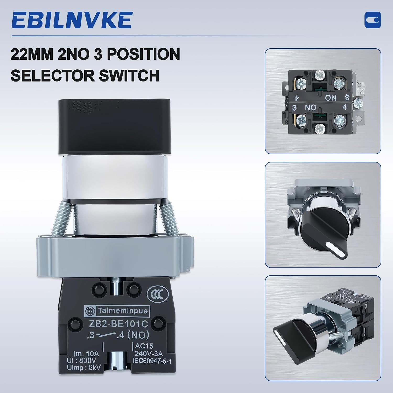 2 Pack 22Mm 3 Position Maintained Selector Switch | 2NO 660V 10A, Industrial Gra