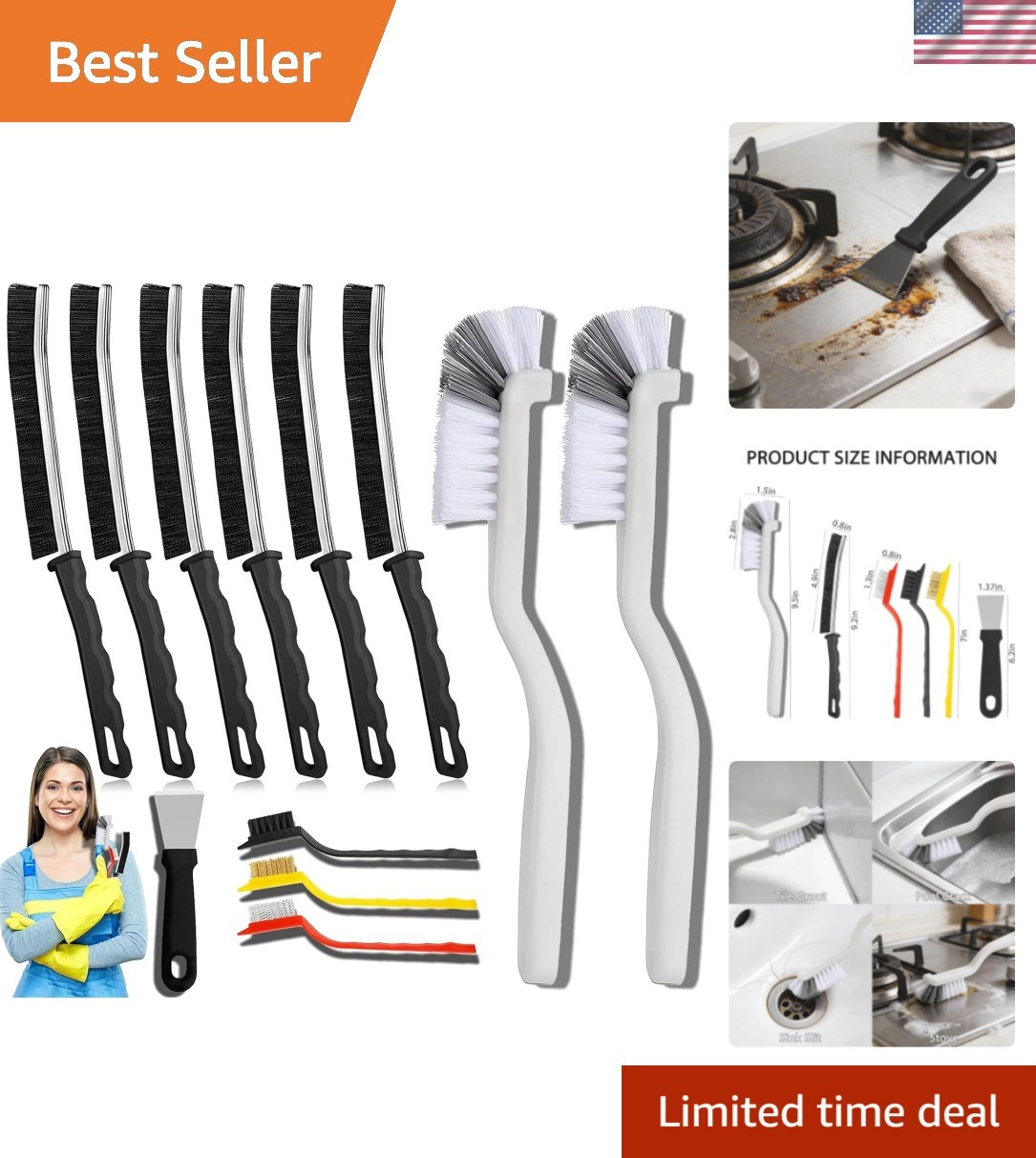 12Pcs Crevice Cleaning Brush Set,Hard Bristle Cleaning Supplies for Kitchen, ...