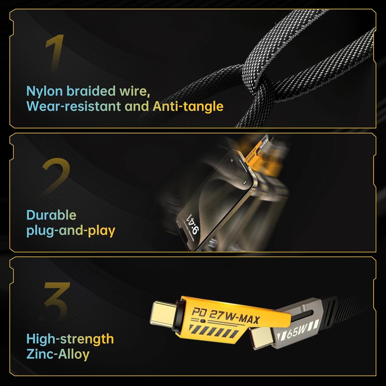 1M USB-C Cable 4-in-1 Fast Charging Cable & Data Sync for Samsung Galaxy/iphone