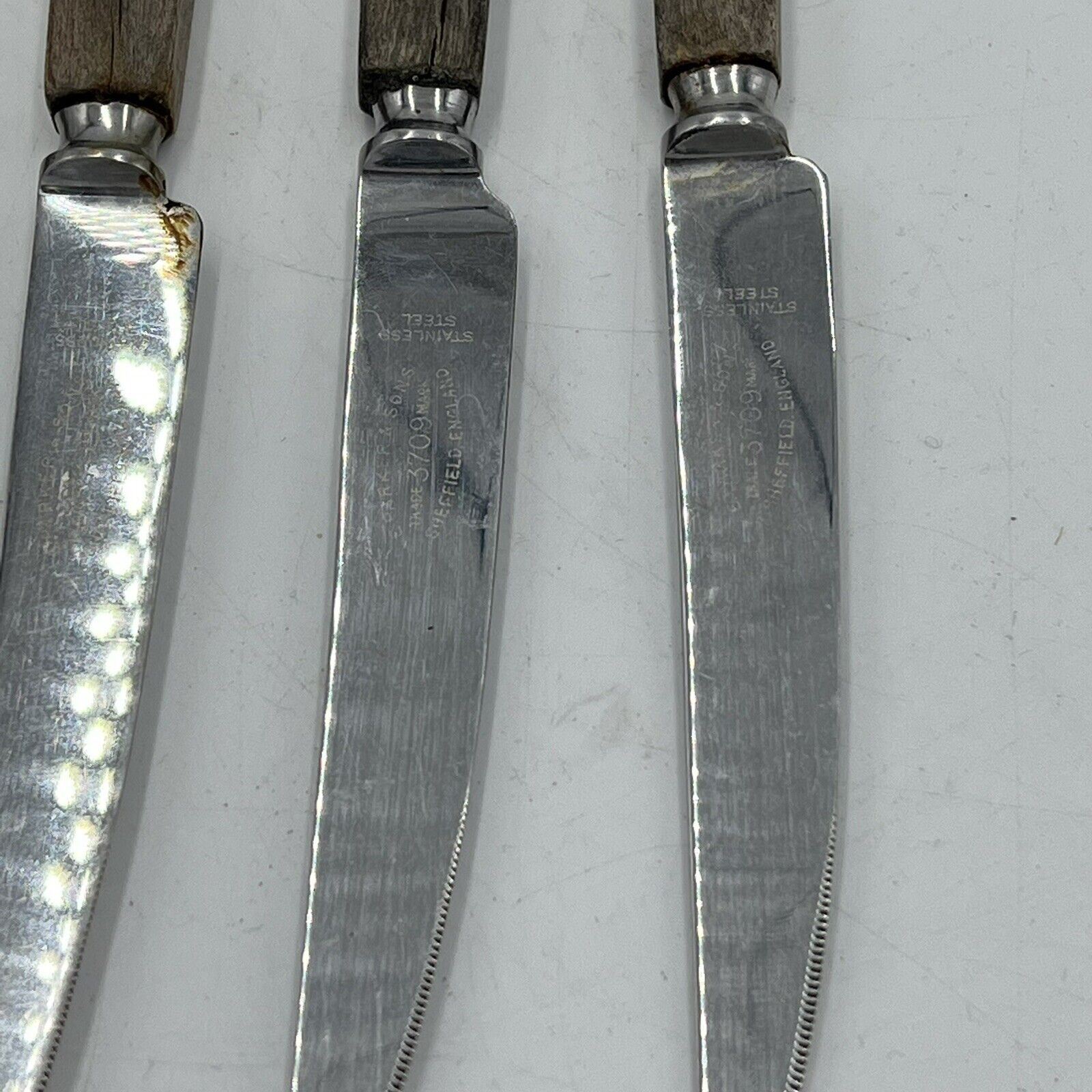 4 Vintage E Parker & Sons Sheffield England Steak Knives Wood Handles