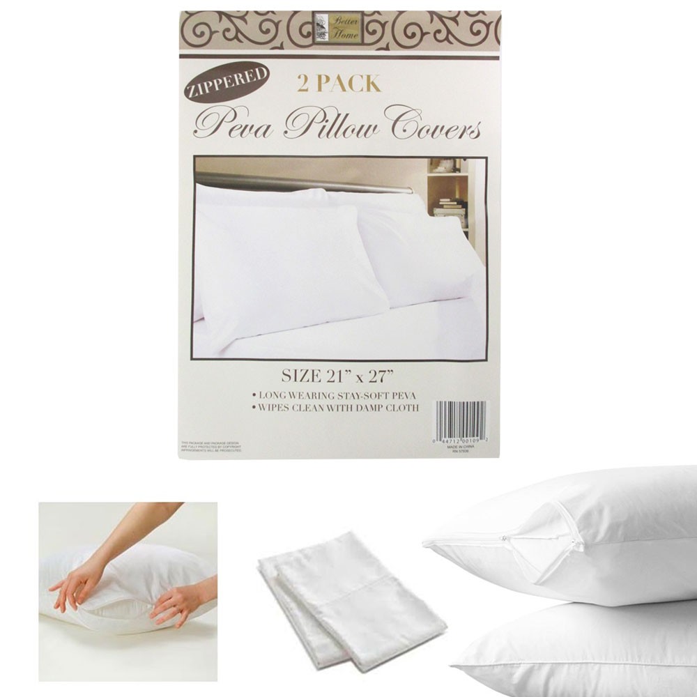2Pack White Hotel Pillow Plastic Covers with Waterproof Zipper Bed Protectors