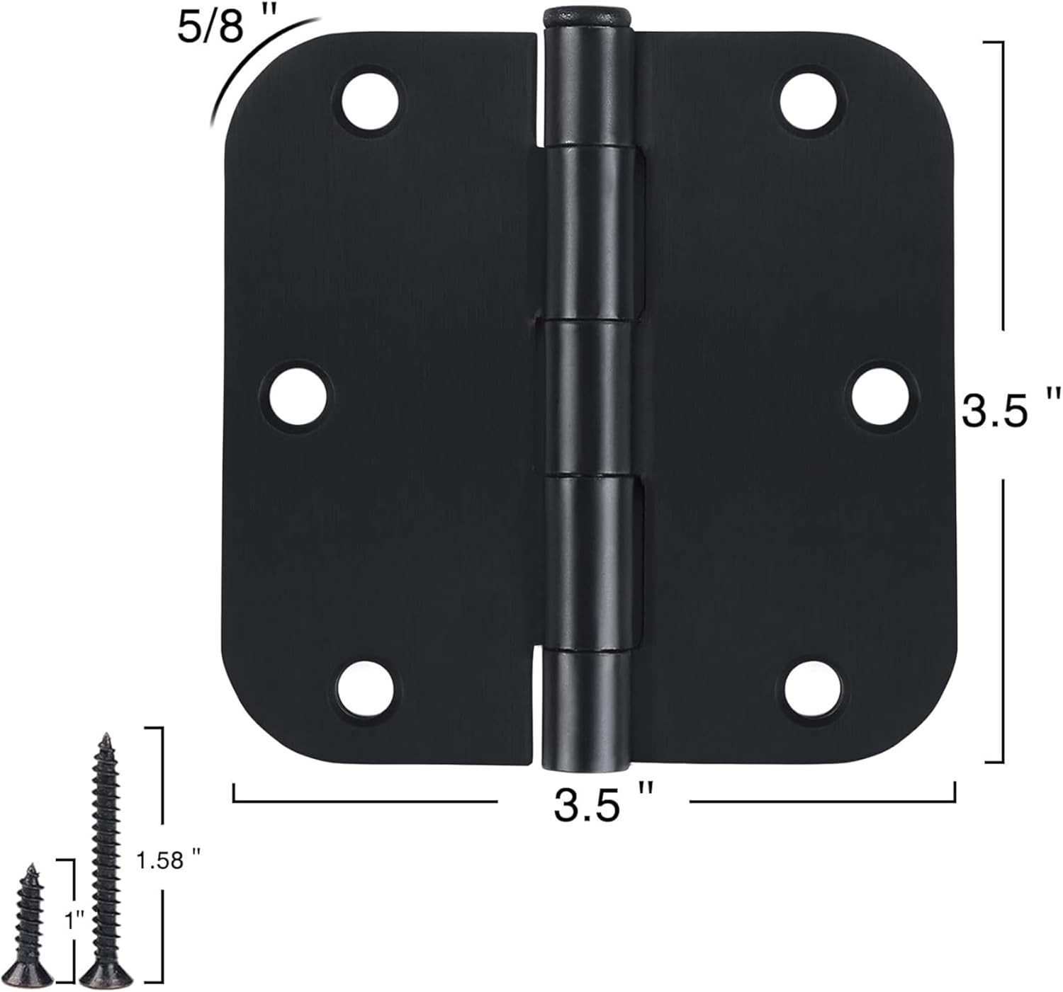 Matte Black Rounded Door Hinges 3.5" - 36 Pack, No Squeak, Versatile Use