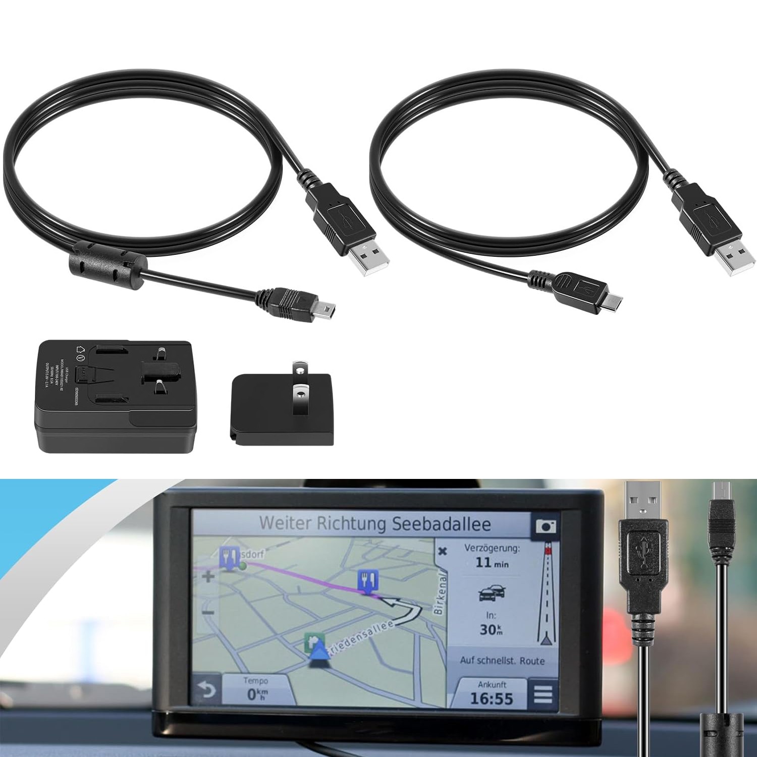 for Garmin 010-11478-02 GPS AC Adapter Charger Mini Micro USB Cord Cable Kit