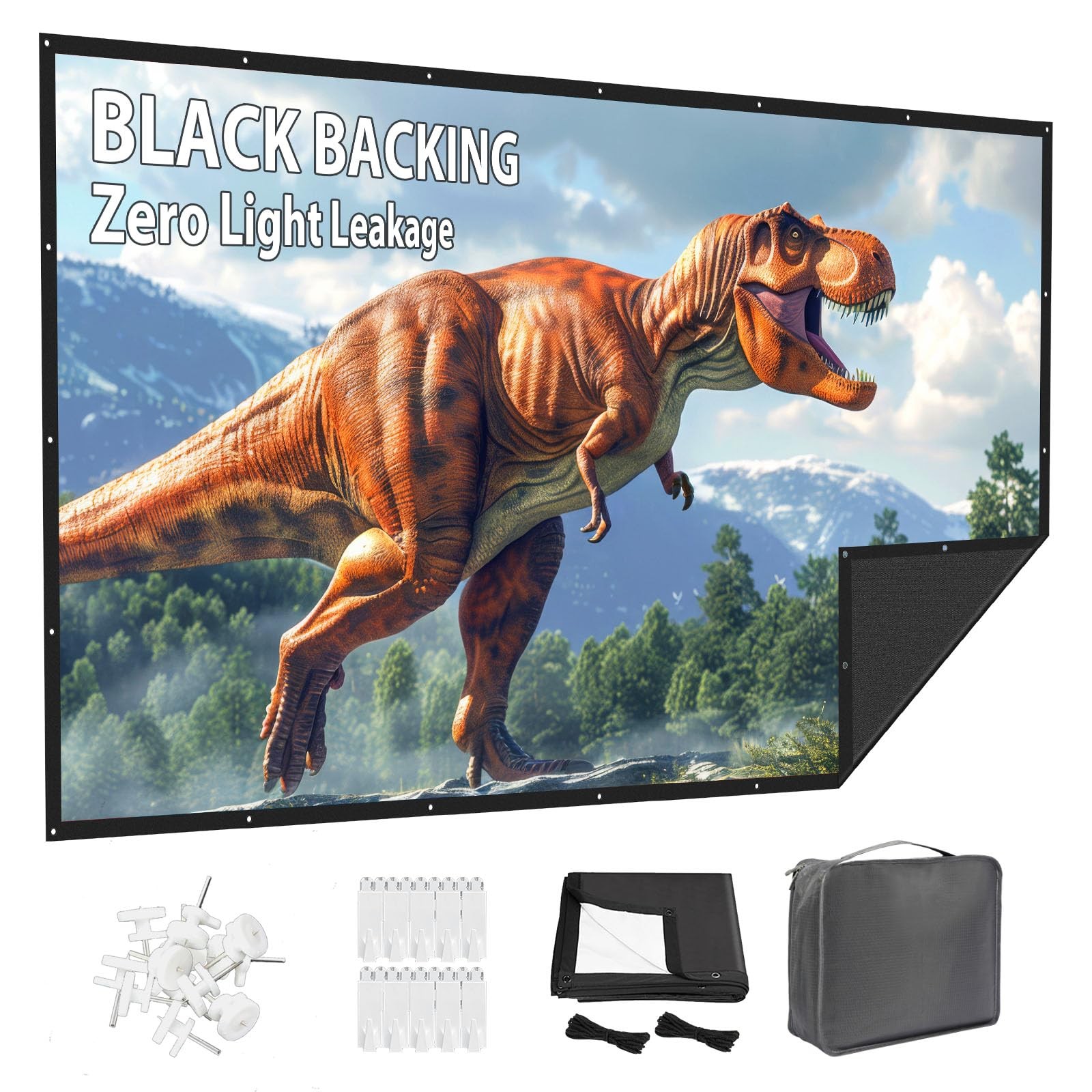 120 Inch Projector Screen with Black Backing & Portable Carry Bag