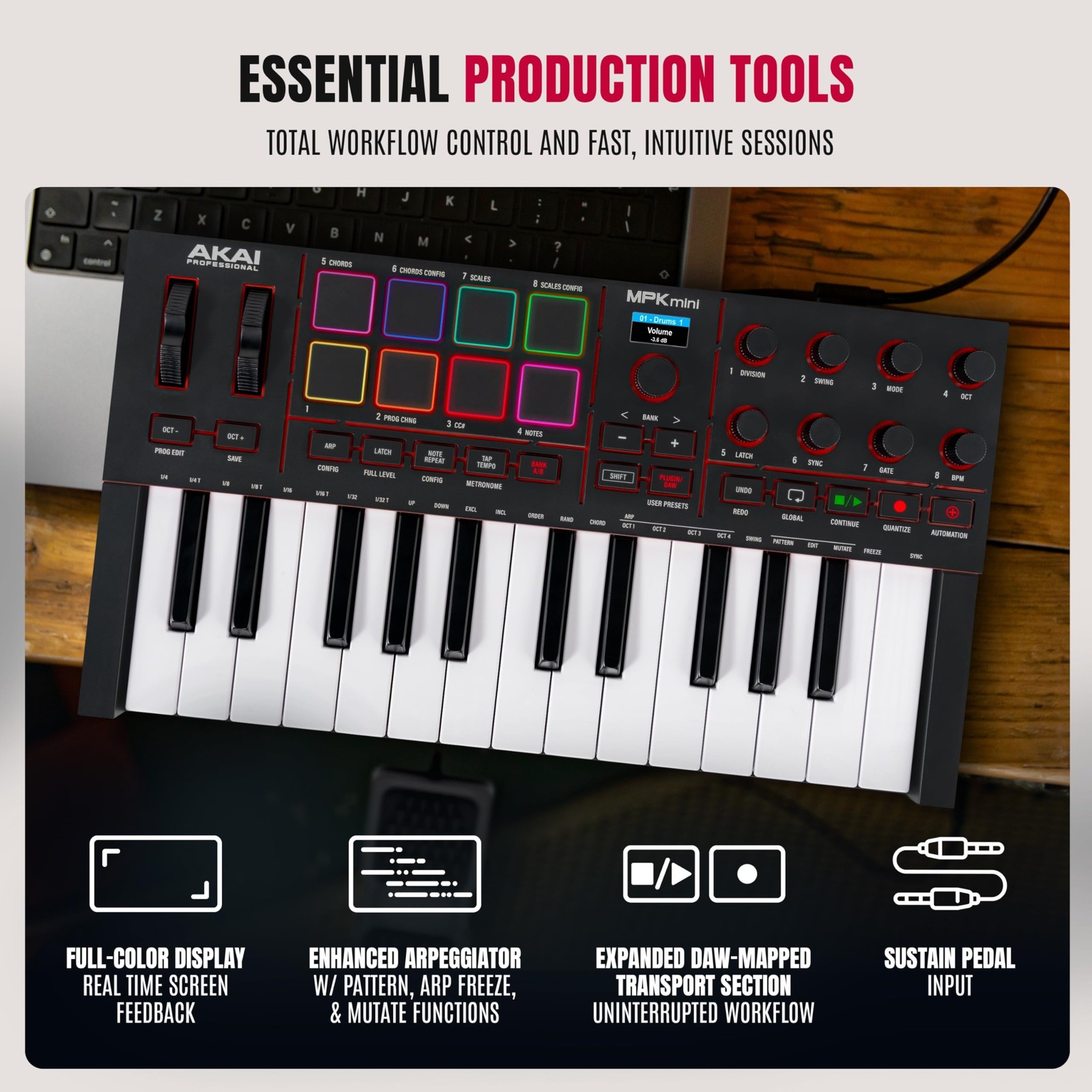 Akai Professional MPK Mini IV USB-C MIDI Keyboard Controller for Black