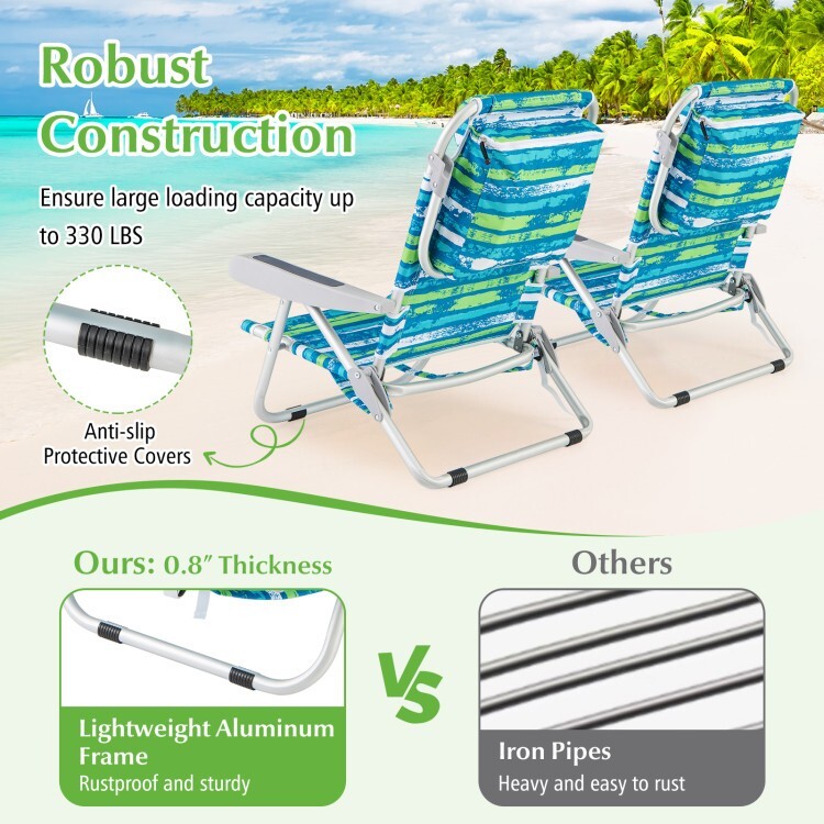 Outdoor Backpack Beach Chair Folding Portable w/Cup Holder and Storage Pockets