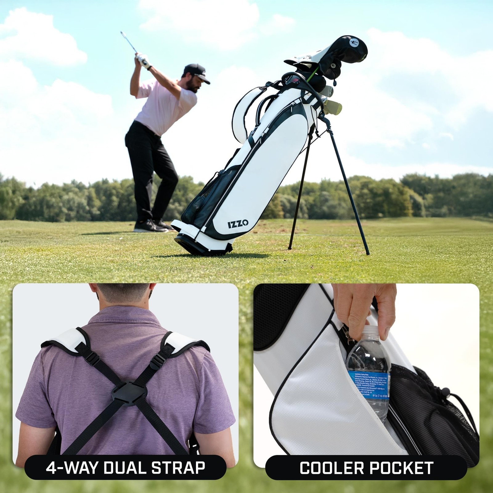 Izzo Quick 9 Golf Stand Bag White