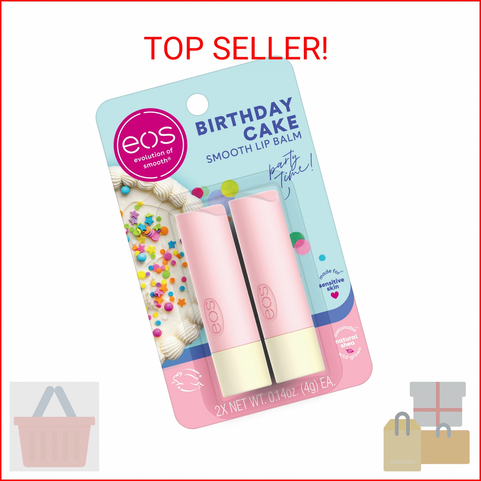 eos Natural Shea Lip Balm- Birthday Cake, eos lip balm, All-Day Moisture, Lip Ca