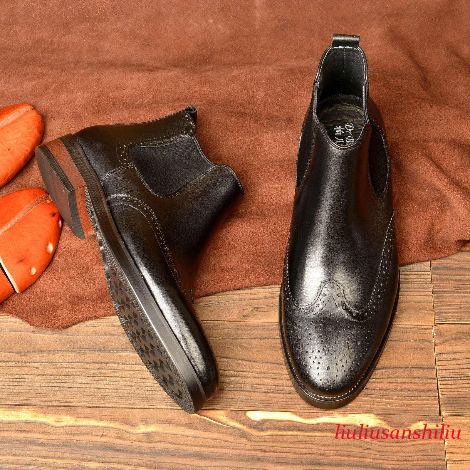 Mens Real Leather Cowhide Carved Wing Tip Brogue Ankle Chelsea Boots Business Sz