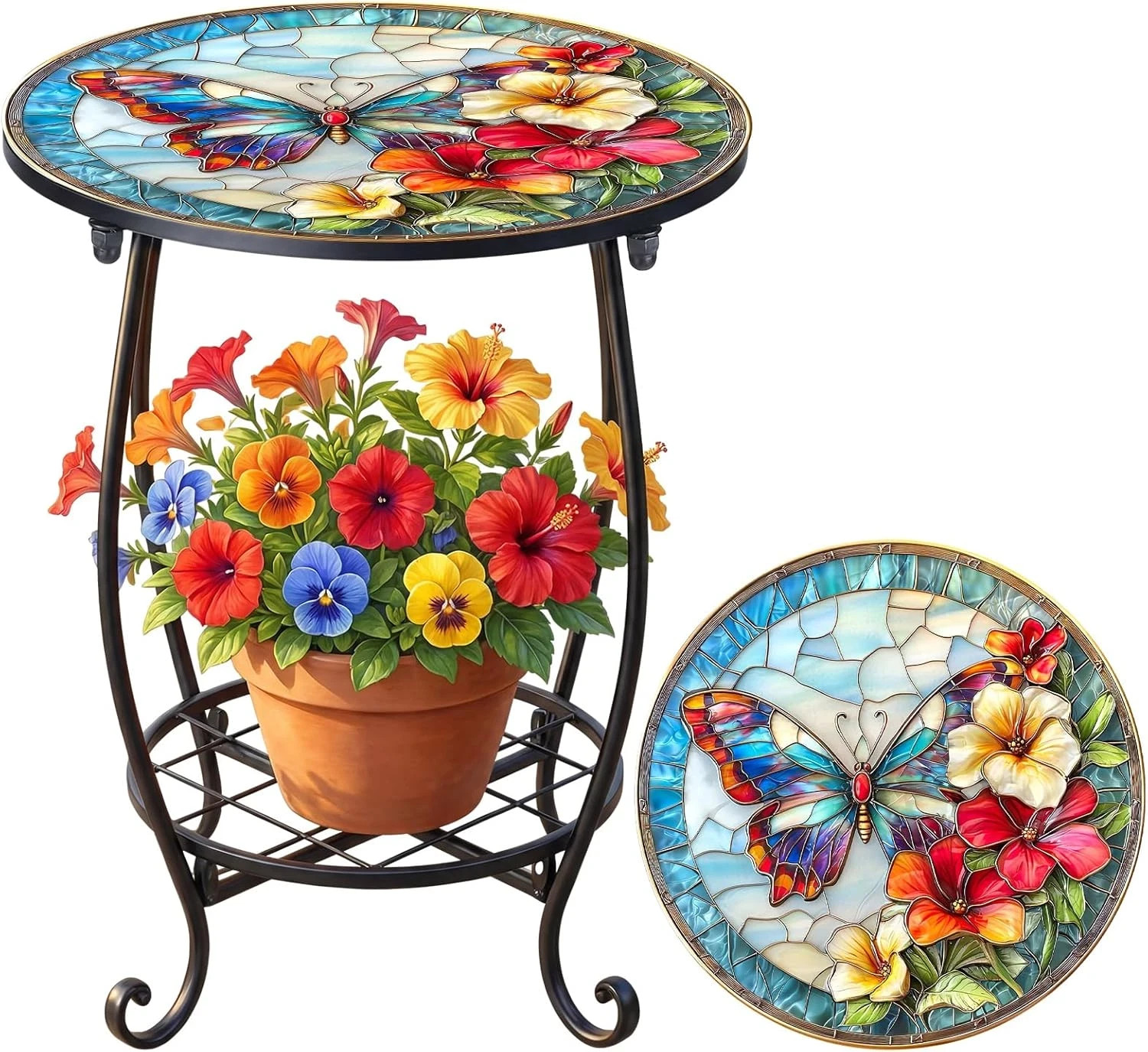 Outdoor Side Table round Small Mosaic Patio Accent Indoor End Plant Coffee Tea T