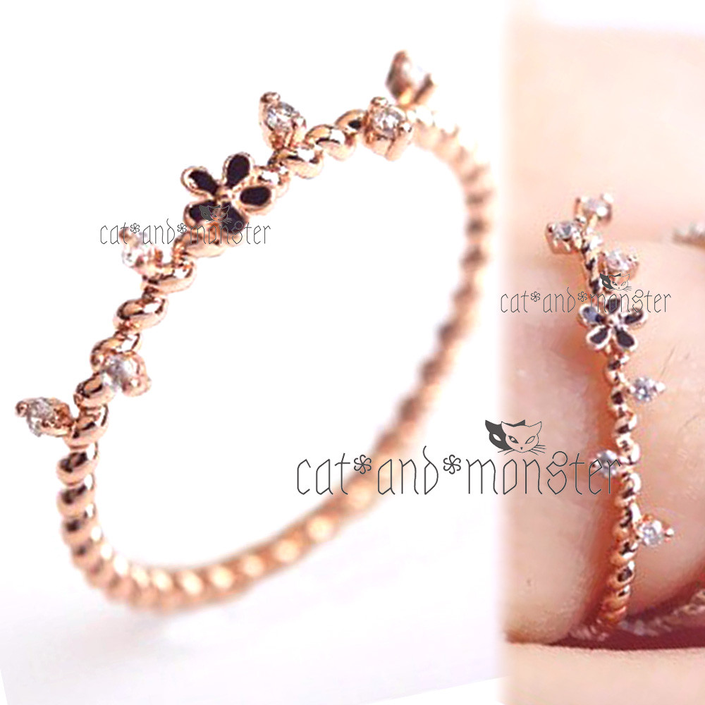 18K ROSE GOLD GF LADIES GIRLS FLOWER CRYSTAL FINGER TOE TWIST BAND STACK RING