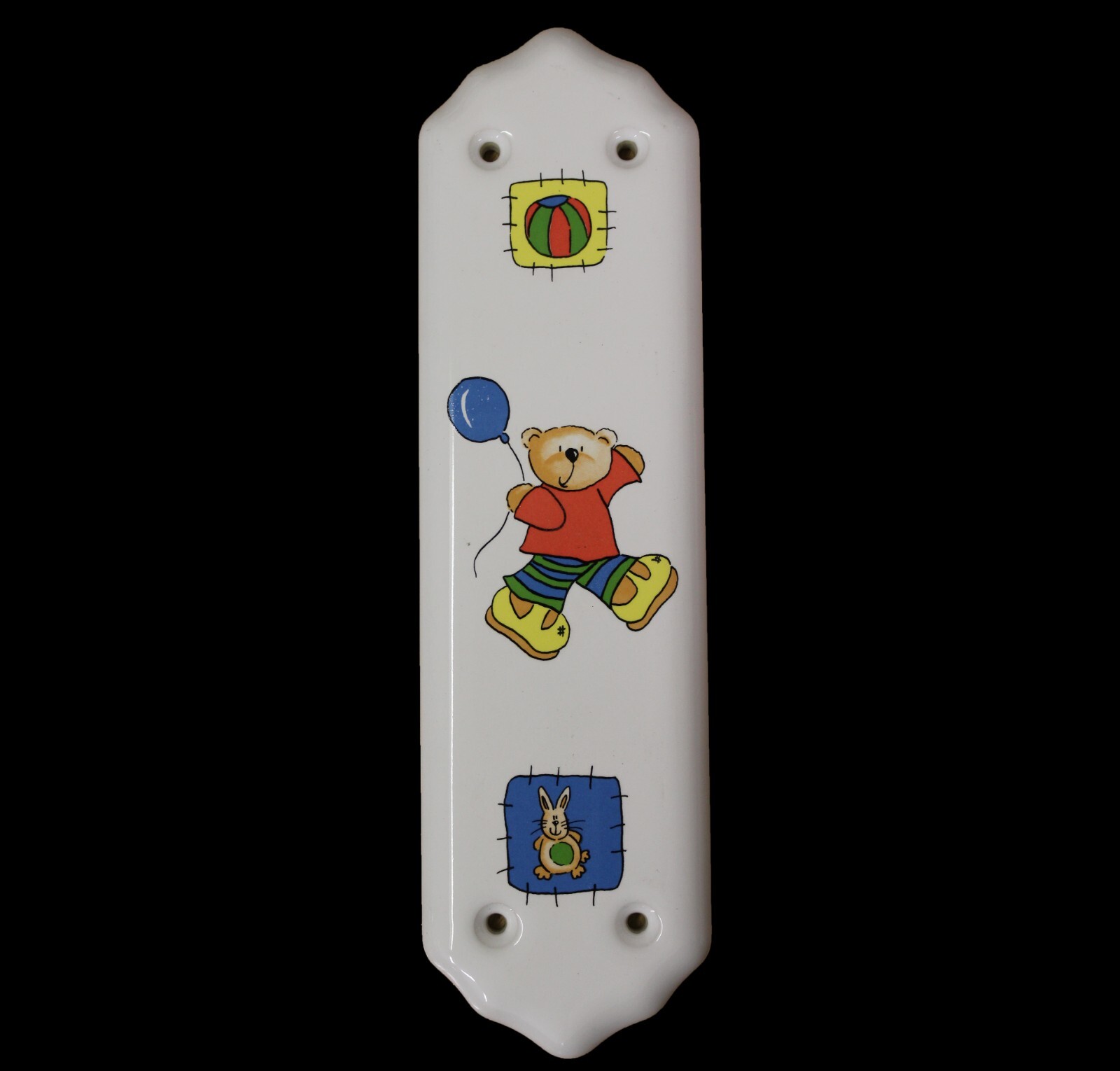 White Porcelain Fingerplate Door Push Plate 11" x 3" Teddy Bear Design