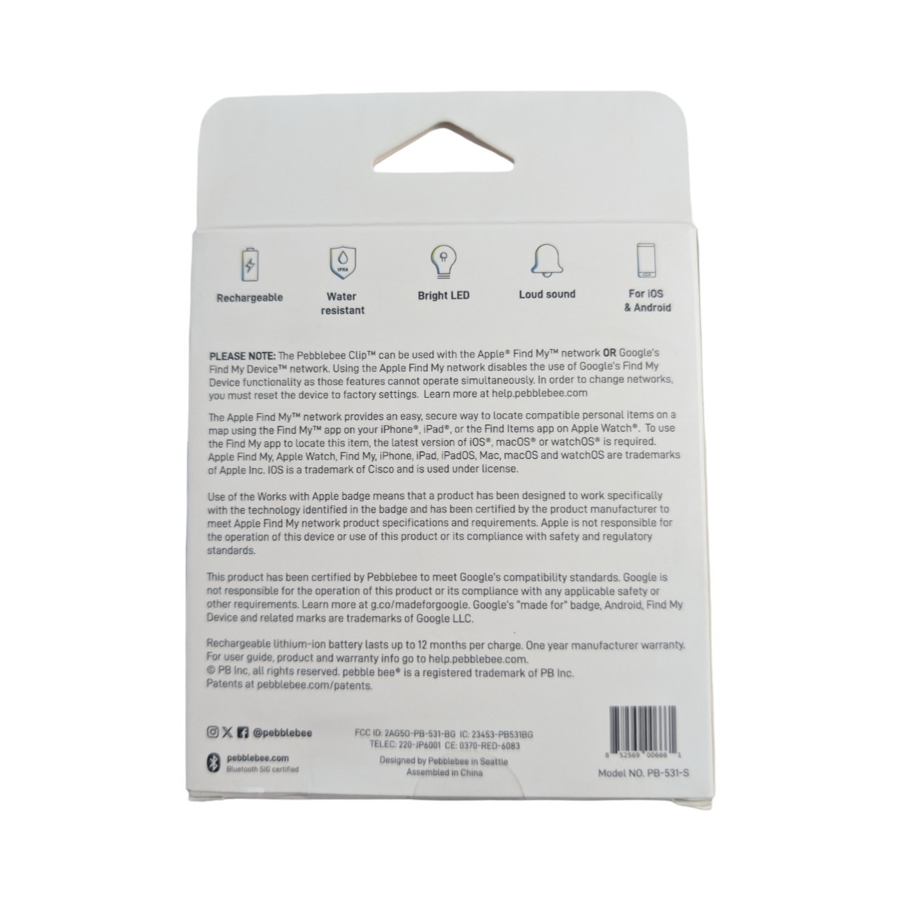 J1-O Pebblebee Clip Universal Rechargeable Item Tracking Device
