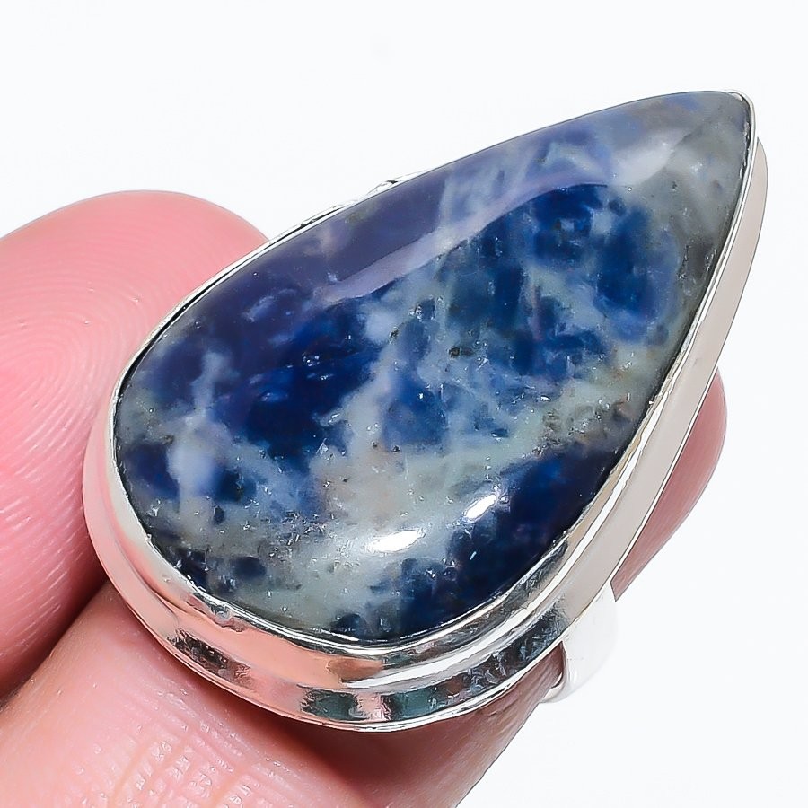 Natural Sodalite Gemstone Handmade 925 Sterling Silver Gift Ring Size 7 Gift t70