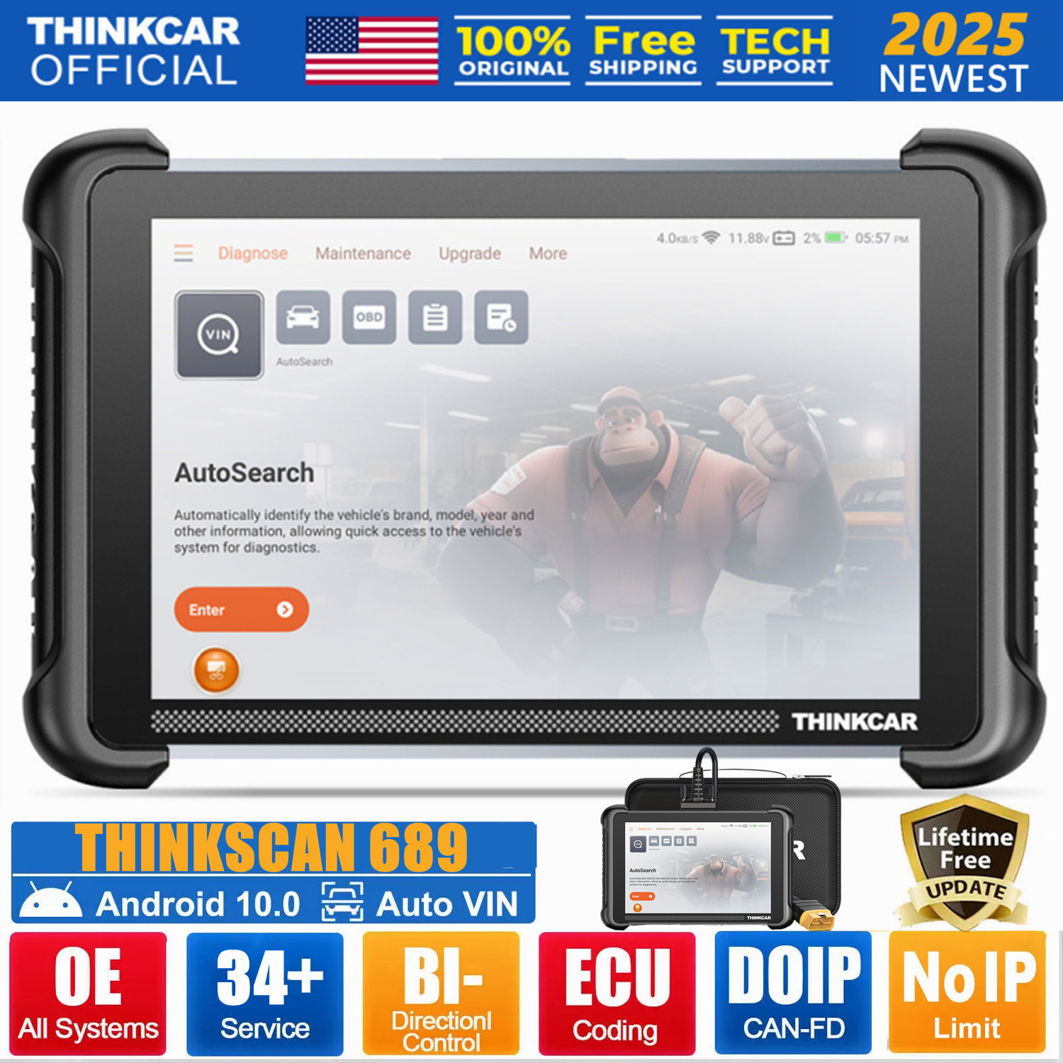 ThinkScan Scanner 689 Auto Full System Diagnostic Bidirectional Key IMMO Tool