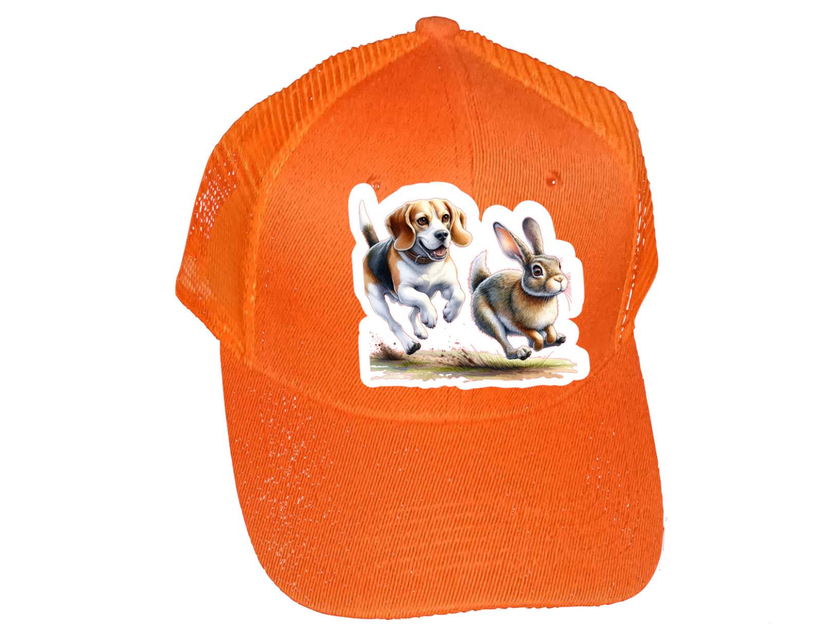 Cap Hat Orange Mesh Back Beagle Dog Rabbit Hunting Tracking Press on