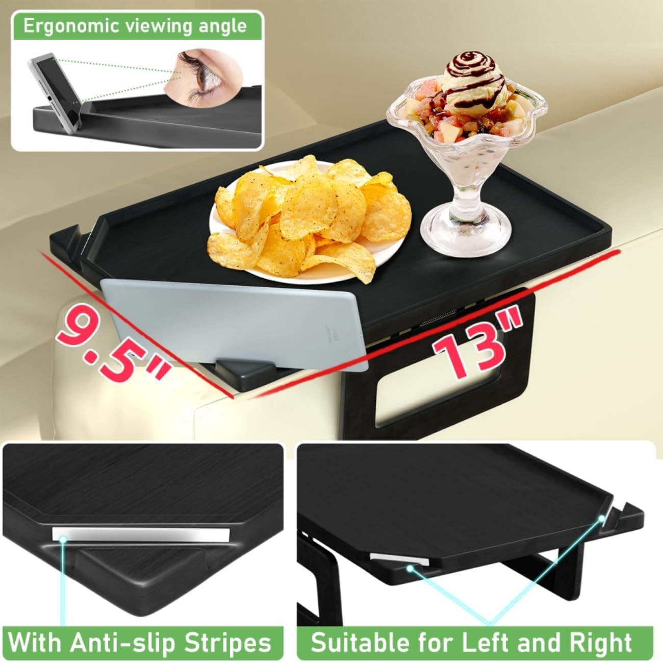Couch Arm Tray Table Sofa Arm Clip, Armrest Tray Table Suitable for Home Drin...