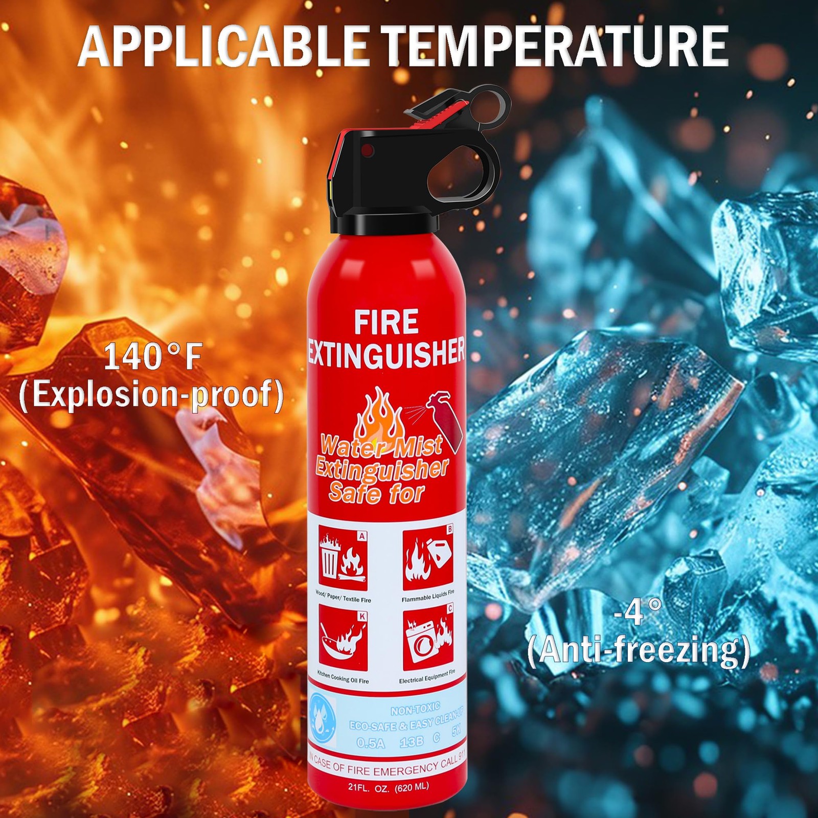 1 Pack Fire Extinguisher for Home, Kitchen, Car, and Grill,Ompact WaterBased ...