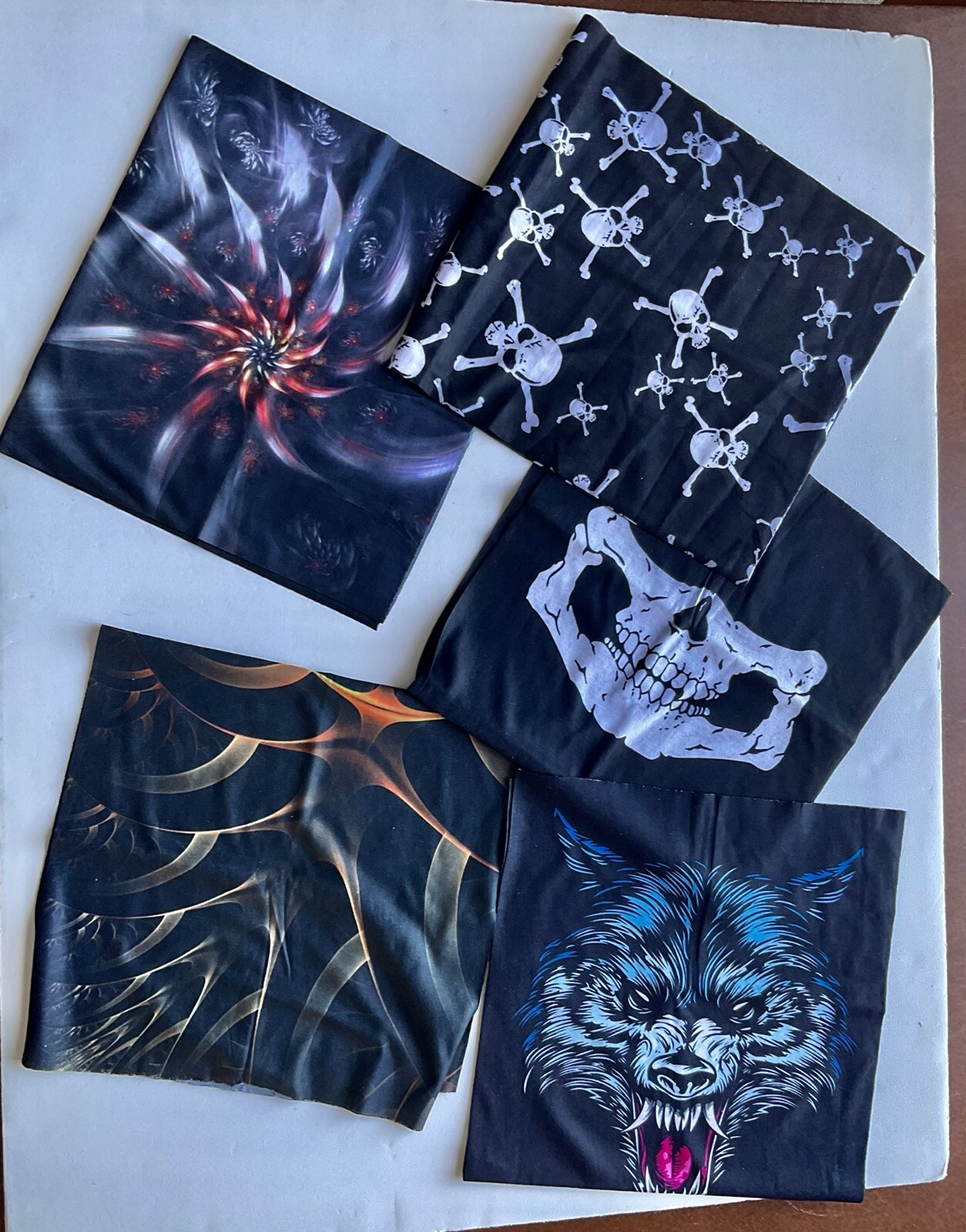 Lot of 5 MULTIFUNCTIONAL HEADWEAR 37" x 20" Biker Skull Heavy Metal ~NEW~