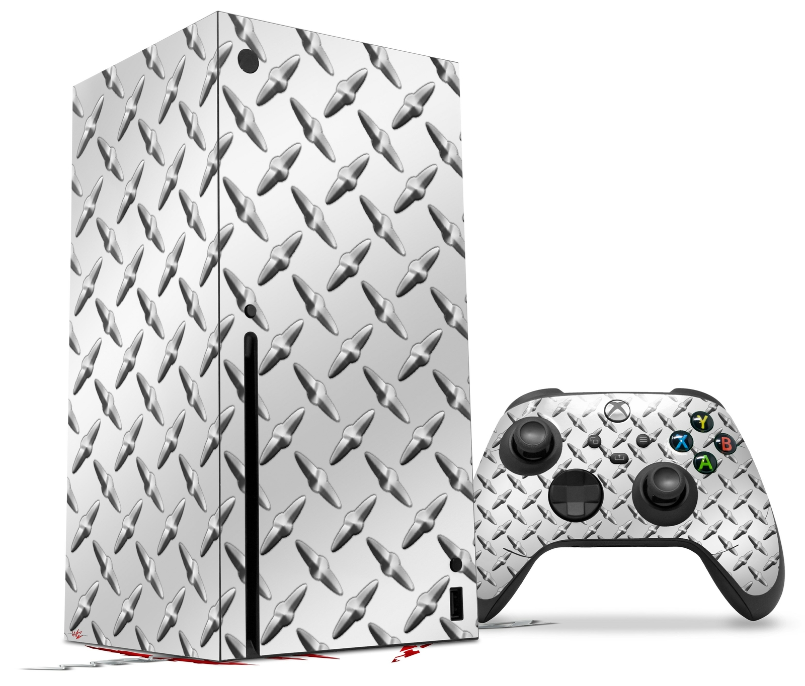 Skin Set for XBOX Series X Diamond Plate Metal
