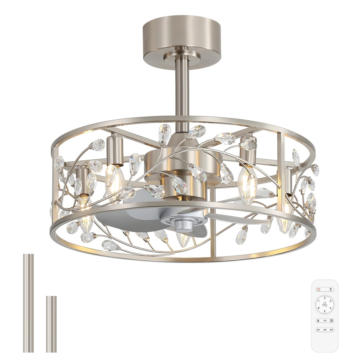 20 Inch Caged Ceiling Fan with Light and Remote, Reversible AC Motor, 5 ABS B...