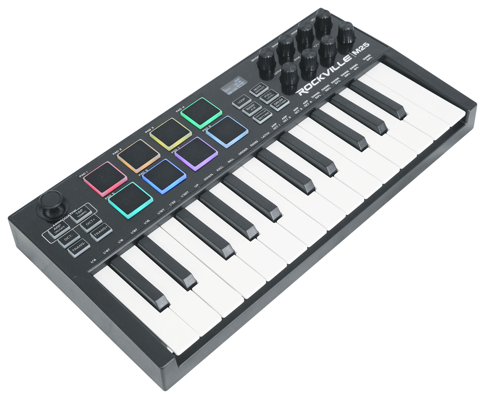 Rockville M25 BLACK 25 Key USB Wireless MIDI Keyboard Controller With Bluetooth
