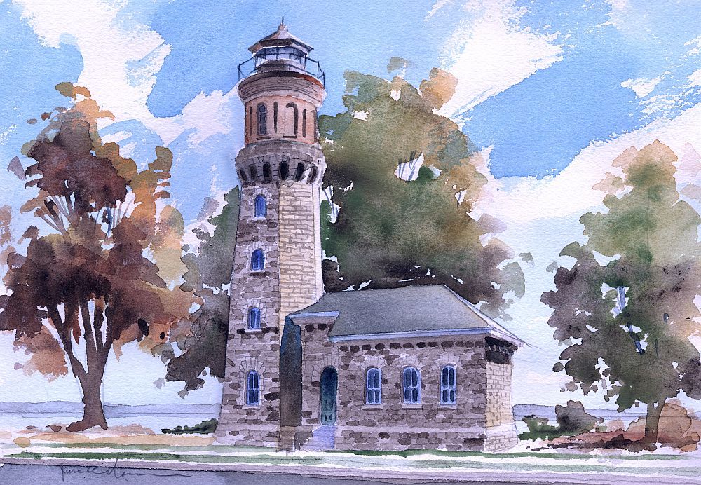 Fort Niagara Lighthouse Summer. Buffalo, New York. James Mann Art Notecards