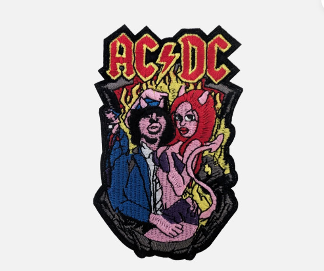 AC DC Patch, AC DC Embroidered Iron On Patch DIY, AC DC Logo Patch